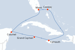 Carte itinéraire croisière - 7 jours au départ de Miami - Caraïbes Bahamas