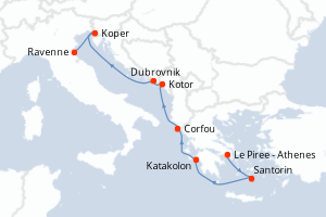 Carte itinéraire croisière - 7 jours au départ de Le Piree - Athenes - Méditerranée