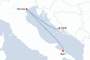 Carte itinéraire croisière - 2 jours au départ de Split - Adriatique