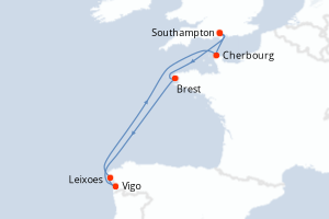 Carte itinéraire croisière - 7 jours au départ de Southampton - Europe du Nord