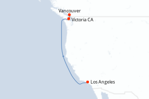 Carte itinéraire croisière - 5 jours au départ de Los Angeles - Alaska