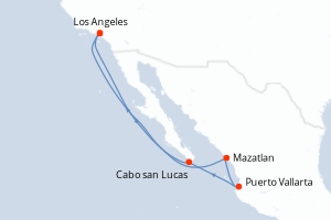 Carte itinéraire croisière - 7 jours au départ de Los Angeles - Amérique du Nord