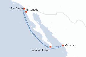 Carte itinéraire croisière - 7 jours au départ de San Diego - Amérique du Nord