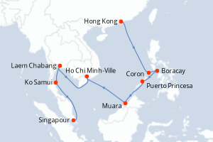 Carte itinéraire croisière - 14 jours au départ de Hong Kong - Asie
