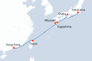 Carte itinéraire croisière - 8 jours au départ de Yokohama - Asie