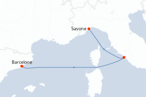 Carte itinéraire croisière - 3 jours au départ de Barcelone - Méditerranée