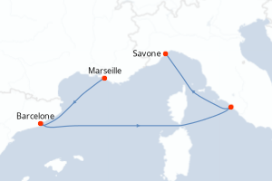 Carte itinéraire croisière - 4 jours au départ de Marseille - Méditerranée