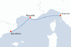 Carte itinéraire croisière - 2 jours au départ de Barcelone - Méditerranée