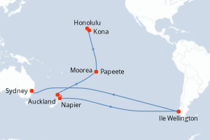 Carte itinéraire croisière - 22 jours au départ de Honolulu - Australie Nouvelle Zélande