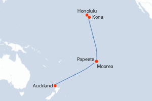 Carte itinéraire croisière - 15 jours au départ de Honolulu - Australie Nouvelle Zélande