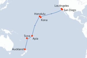 Carte itinéraire croisière - 19 jours au départ de Auckland - Amérique du Nord
