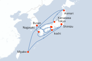 Carte itinéraire croisière - 14 jours au départ de Tokyo - Asie