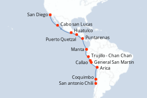 Carte itinéraire croisière - 21 jours au départ de San Diego - Amérique du Sud