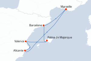 Carte itinéraire croisière - 6 jours au départ de Marseille - Méditerranée