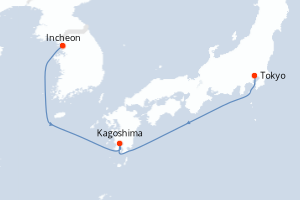 Carte itinéraire croisière - 4 jours au départ de Tokyo - Asie