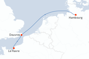 Carte itinéraire croisière - 3 jours au départ de Le Havre - Europe du Nord