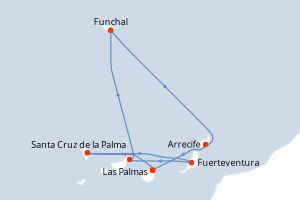 Carte itinéraire croisière - 7 jours au départ de Las Palmas - Iles Canaries