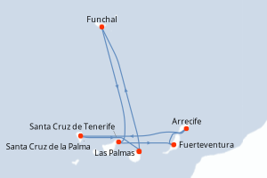 Carte itinéraire croisière - 7 jours au départ de Las Palmas - Iles Canaries