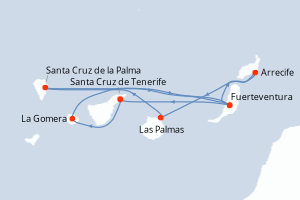 Carte itinéraire croisière - 7 jours au départ de Santa Cruz de Tenerife - Iles Canaries