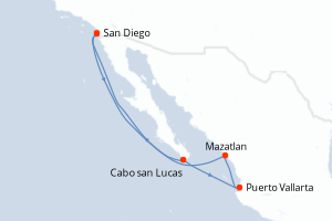 Carte itinéraire croisière - 7 jours au départ de San Diego - Amérique du Nord