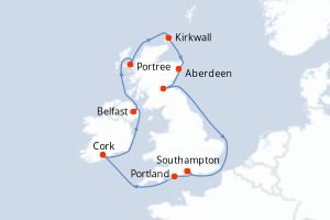 Carte itinéraire croisière - 10 jours au départ de Southampton - Europe du Nord