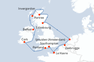 Carte itinéraire croisière - 11 jours au départ de Southampton - Europe du Nord