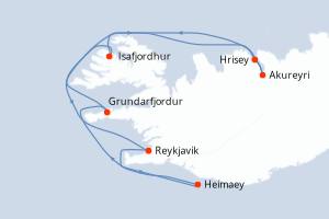 Carte itinéraire croisière - 7 jours au départ de Reykjavik - Europe du Nord