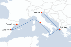 Carte itinéraire croisière - 7 jours au départ de Venise - Méditerranée