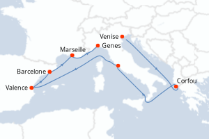 Carte itinéraire croisière - 9 jours au départ de Venise - Méditerranée
