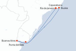 Carte itinéraire croisière - 8 jours au départ de Rio de Janeiro - Amérique du Sud