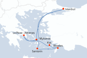 Carte itinéraire croisière - 7 jours au départ de Istanbul - Méditerranée