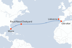Carte itinéraire croisière - 13 jours au départ de Lisbonne - Caraïbes Bahamas