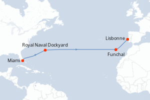 Carte itinéraire croisière - 14 jours au départ de Miami - Atlantique