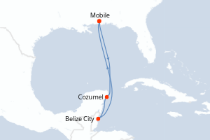 Carte itinéraire croisière - 6 jours au départ de Mobile - Caraïbes Mexique