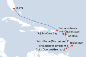 Carte itinéraire croisière - 11 jours au départ de Miami - Caraïbes Bahamas