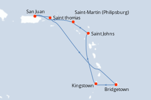 Carte itinéraire croisière - 7 jours au départ de San Juan - Caraïbes Bahamas