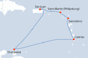Carte itinéraire croisière - 7 jours au départ de San Juan - Caraïbes Bahamas