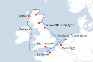 Carte itinéraire croisière  - 11 jours au départ de Southampton - Europe du Nord