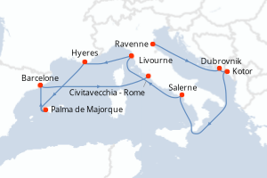 Carte itinéraire croisière  - 10 jours au départ de Ravenne - Méditerranée