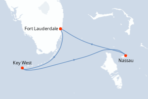 Carte itinéraire croisière - 3 jours au départ de Fort Lauderdale - Caraïbes Bahamas