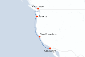 Carte itinéraire croisière - 7 jours au départ de Vancouver - Amérique du Nord