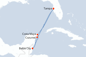Carte itinéraire croisière - 7 jours au départ de Tampa - Caraïbes Mexique