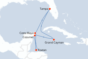 Carte itinéraire croisière  - 8 jours au départ de Tampa - Caraïbes Mexique