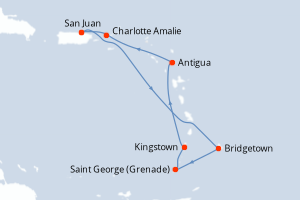 Carte itinéraire croisière - 7 jours au départ de San Juan - Caraïbes Bahamas