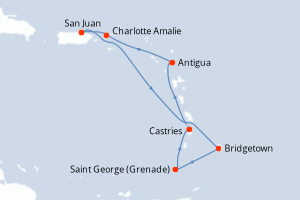 Carte itinéraire croisière - 7 jours au départ de San Juan - Caraïbes Bahamas