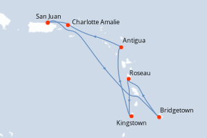 Carte itinéraire croisière - 7 jours au départ de San Juan - Caraïbes Bahamas