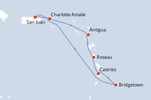 Carte itinéraire croisière - 7 jours au départ de San Juan - Caraïbes Bahamas