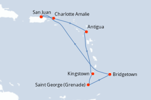 Carte itinéraire croisière - 7 jours au départ de San Juan - Caraïbes Bahamas