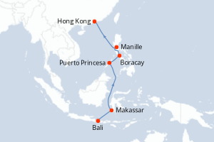 Carte itinéraire croisière - 11 jours au départ de Bali - Asie