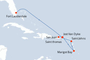 Carte itinéraire croisière - 7 jours au départ de San Juan - Caraïbes Bahamas